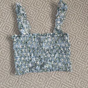 Hill House Floral Smocked Blue Top